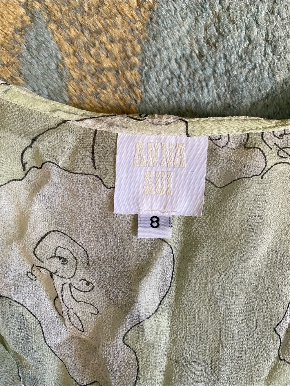 Anna Sui 2000s Pale Green Floral Sheer Wrap Blouse Size 8 - Picture 2 of 4
